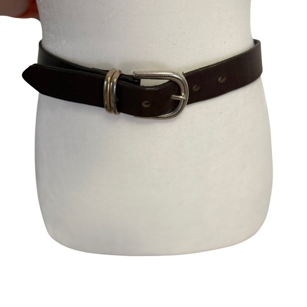 Eddie Bauer Genuine Leather Belt Dark Brown Silver Buckle Womens XL USA Made